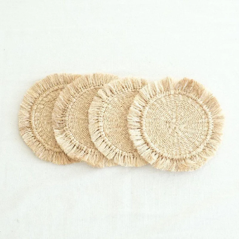 Sustainable Handwoven Abaca Fringed Hot Pad (Set of 4) - Natural