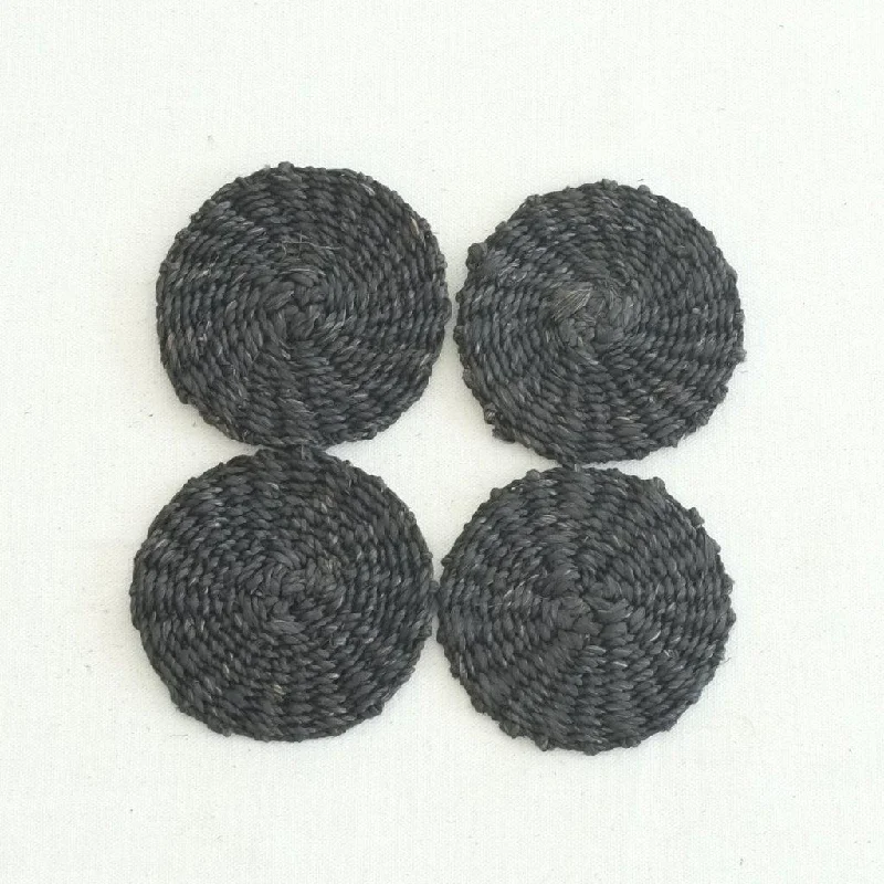 Sustainable Handwoven Abaca Round Coaster (Set of 4) - Black