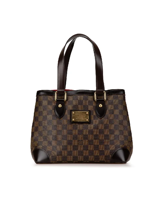 Damier Ebene Canvas Tote with Leather Trim and Interior Pockets