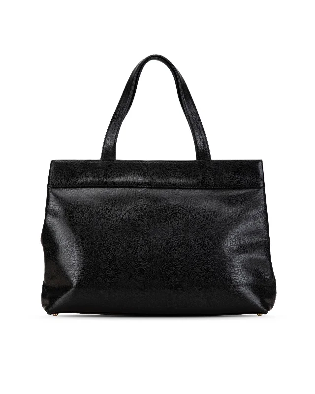 Caviar Leather Tote Bag with Magnetic Snap Closures