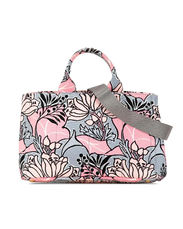 Floral Printed Canvas Satchel with Adjustable Strap