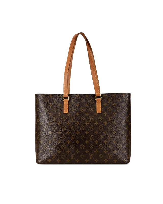 Monogram Canvas Tote with Leather Straps and Multiple Pockets