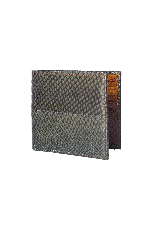 Carlos Bifold Fish Leather Wallet in Moss & Cognac