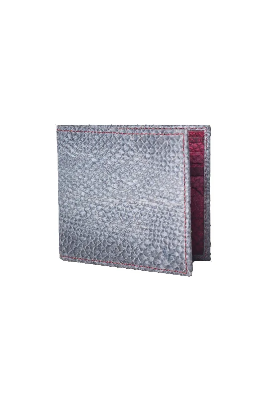 Carlos Bifold Fish Leather Wallet in Slate & Bordeaux