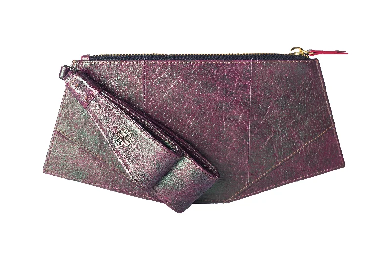 Caro Upcycled Fish Leather Wristlet in Enchanted Plum