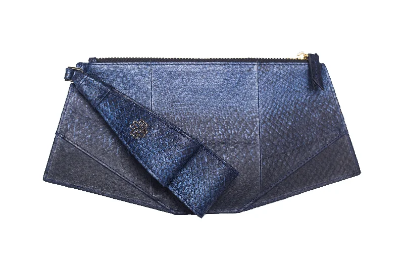 Caro Upcycled Fish Leather Wristlet in Ultramarine