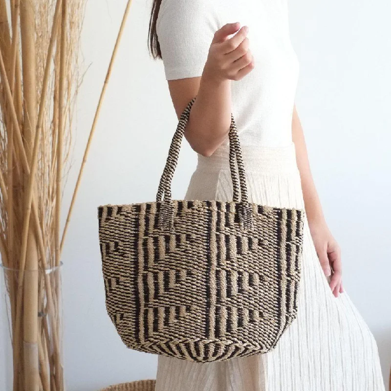 Liza Sustainable Handwoven Abaca Tote Bag - Black & White Mix