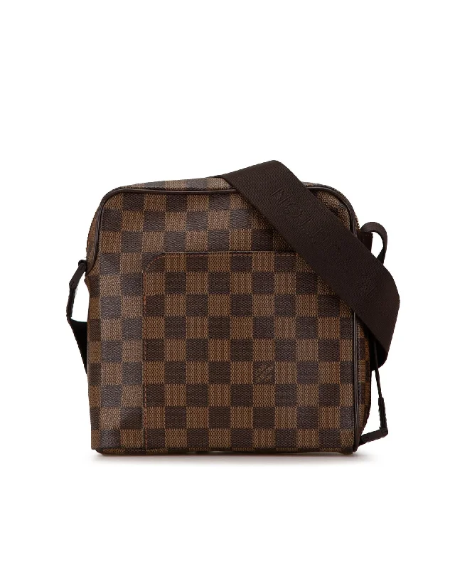 Damier Canvas Crossbody Bag with Leather Trim