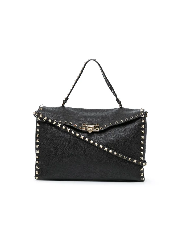 Rockstud Leather Satchel with Stud Details and Top Handle