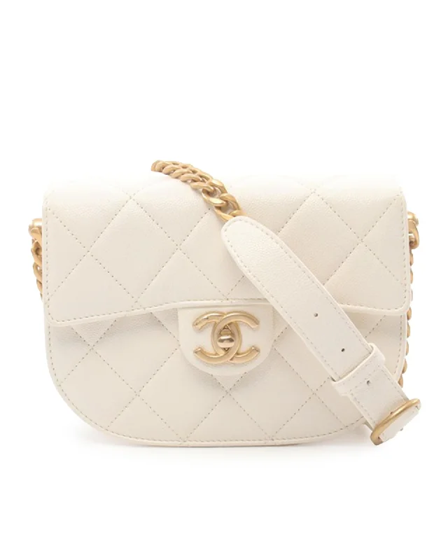 Mini Quilted Caviar Leather Crossbody Bag with Chain Strap