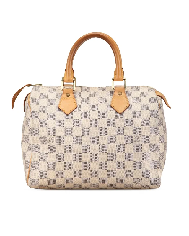 Damier Azur Canvas Speedy Bag with Vachetta Leather Handles