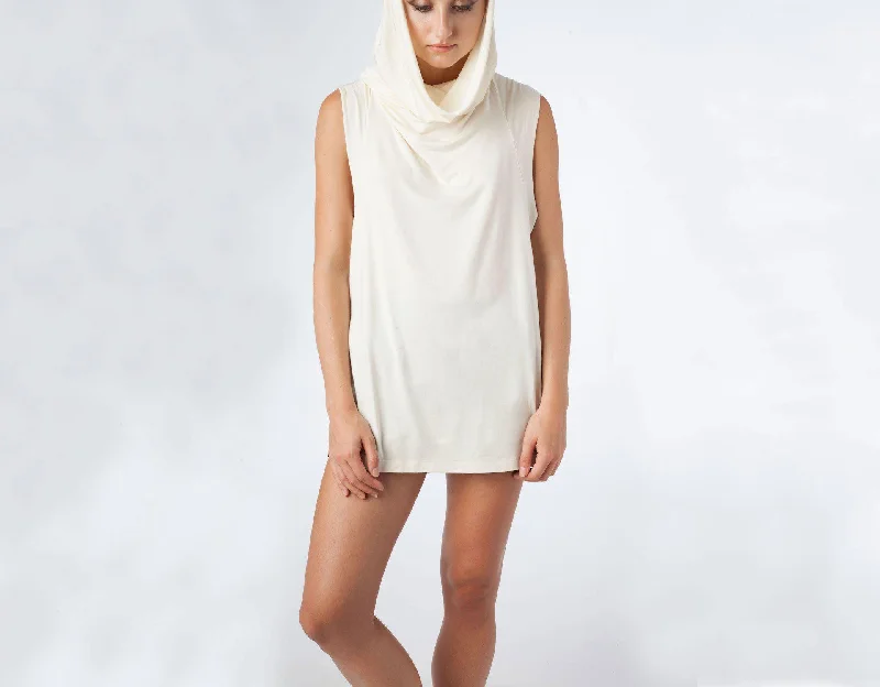 Unisex Echape Sustainable Modal Sleeveless Hooded Top in Ivory