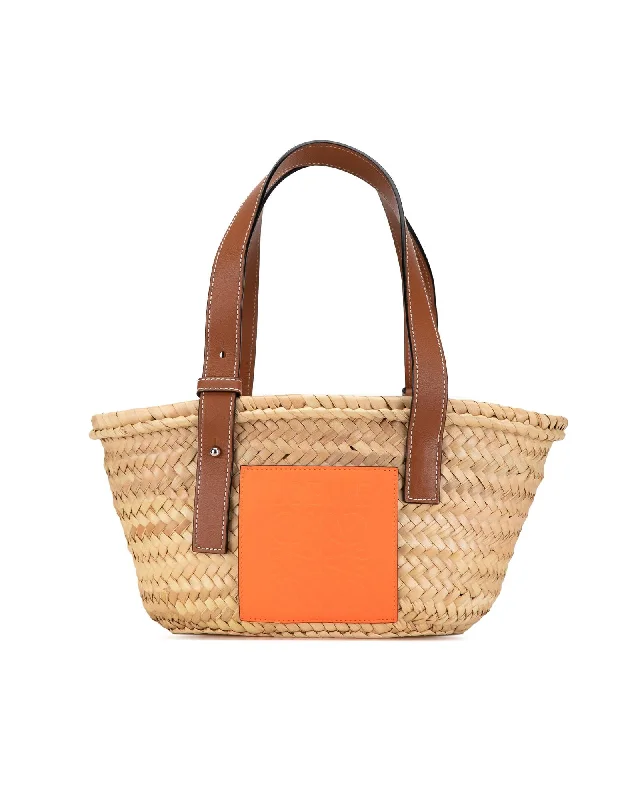 Mini Raffia Basket Tote with Leather Handles