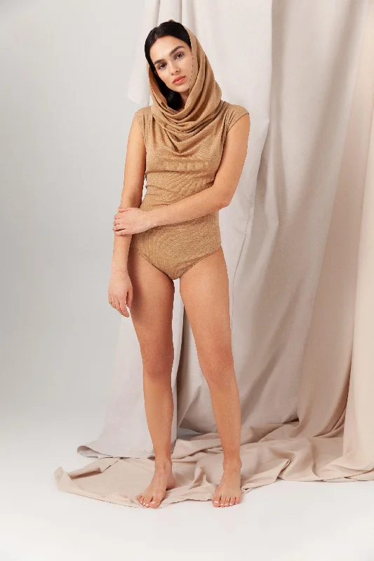 Women's Sustainable Modal Evasion Hooded Bodysuit in Tobacco