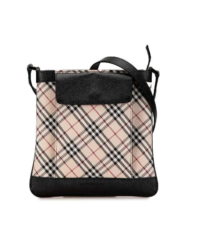 Nova Check Canvas Crossbody Bag with Leather Trim and Multiple Pockets