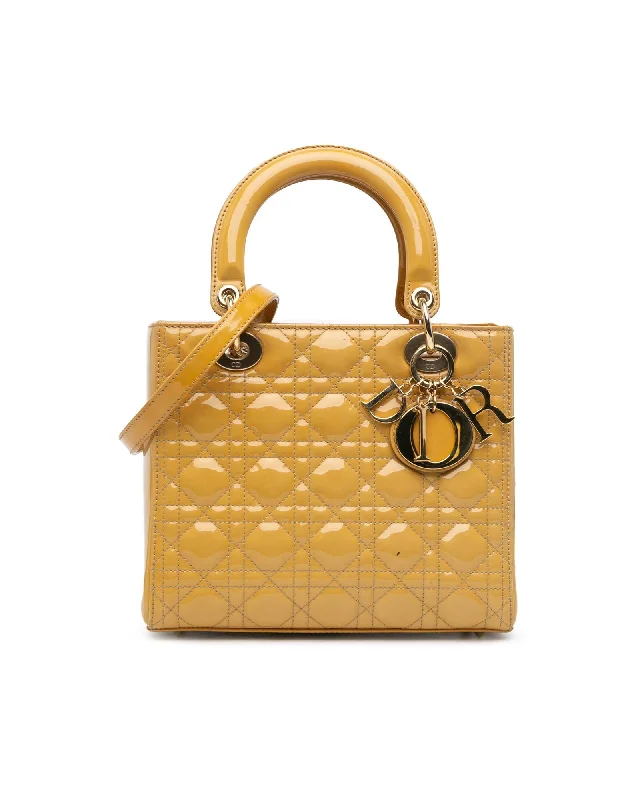 Medium Patent Cannage Quilted Leather Handbag with Detachable Strap