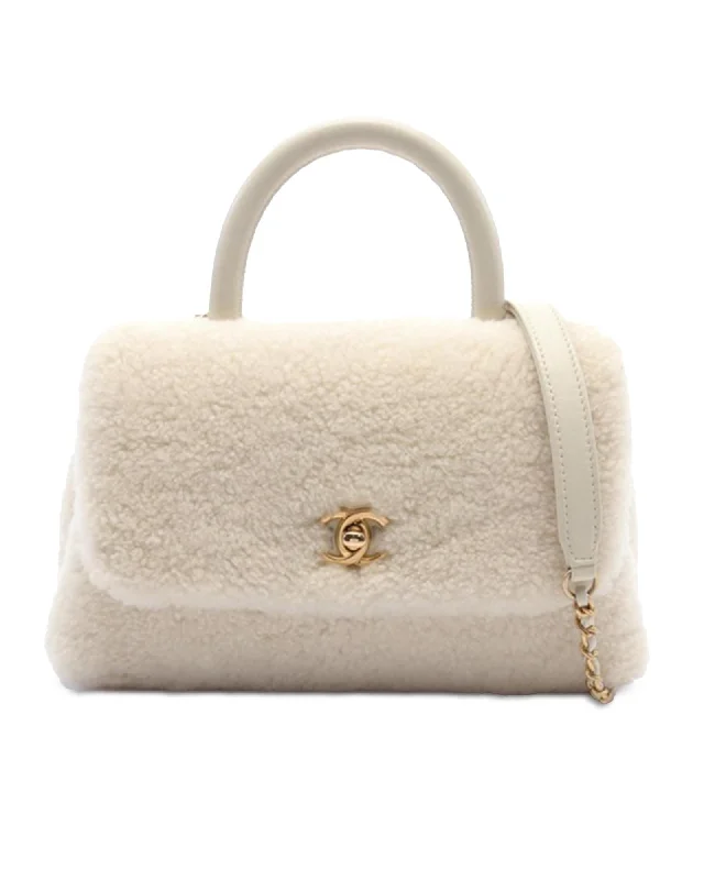 Mini Shearling Top Handle Bag with Chain Strap and CC Twist Lock Closure