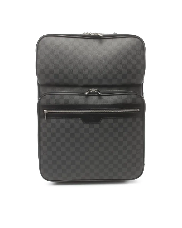 Damier Graphite Pegase Business 55 Luggage with Leather Trim and Multiple Compartments