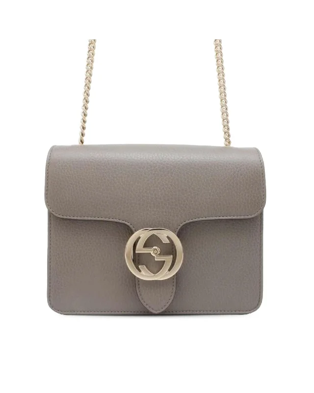 Small Calfskin Leather Interlocking G Crossbody Bag with Chain Strap