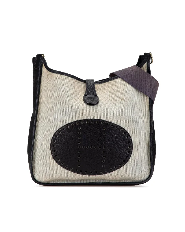 Canvas Shoulder Bag with Leather Trim and Removable Strap