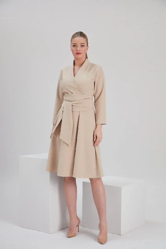 Recycled Polyester Iris Envelope Dress in Beige