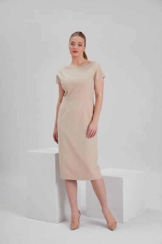 Recycled Polyester Iris Pencil Dress in Beige