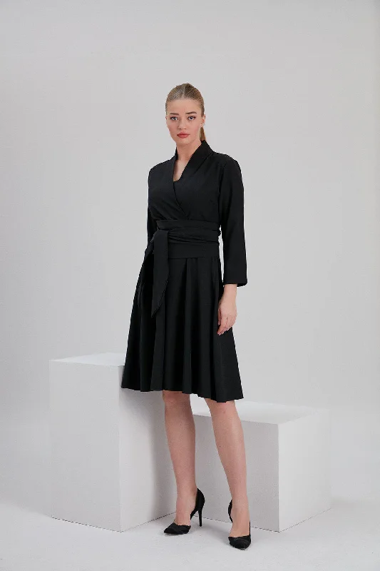 Recycled Polyester Iris Envelope Dress in Black