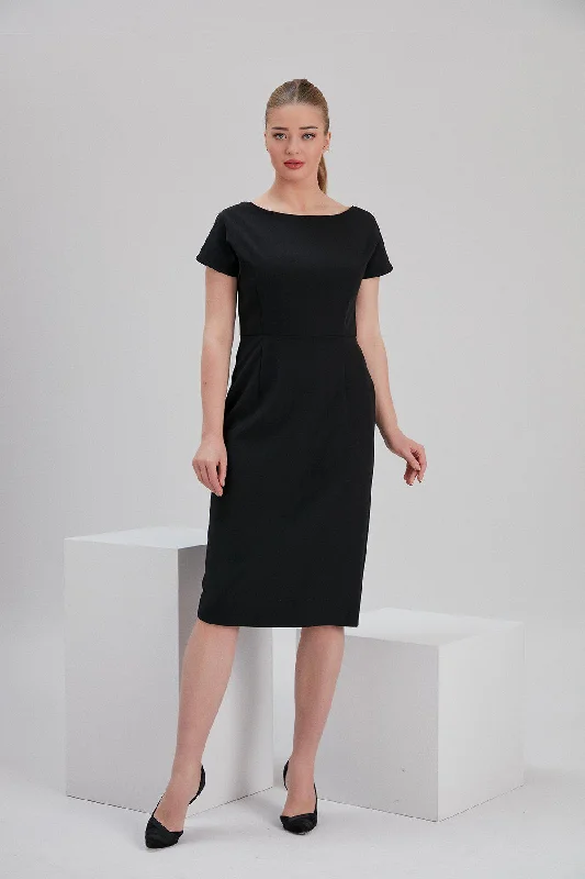 Recycled Polyester Iris Pencil Dress in Black