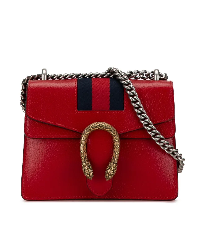 Mini Leather Web Crossbody Bag with Chain Strap