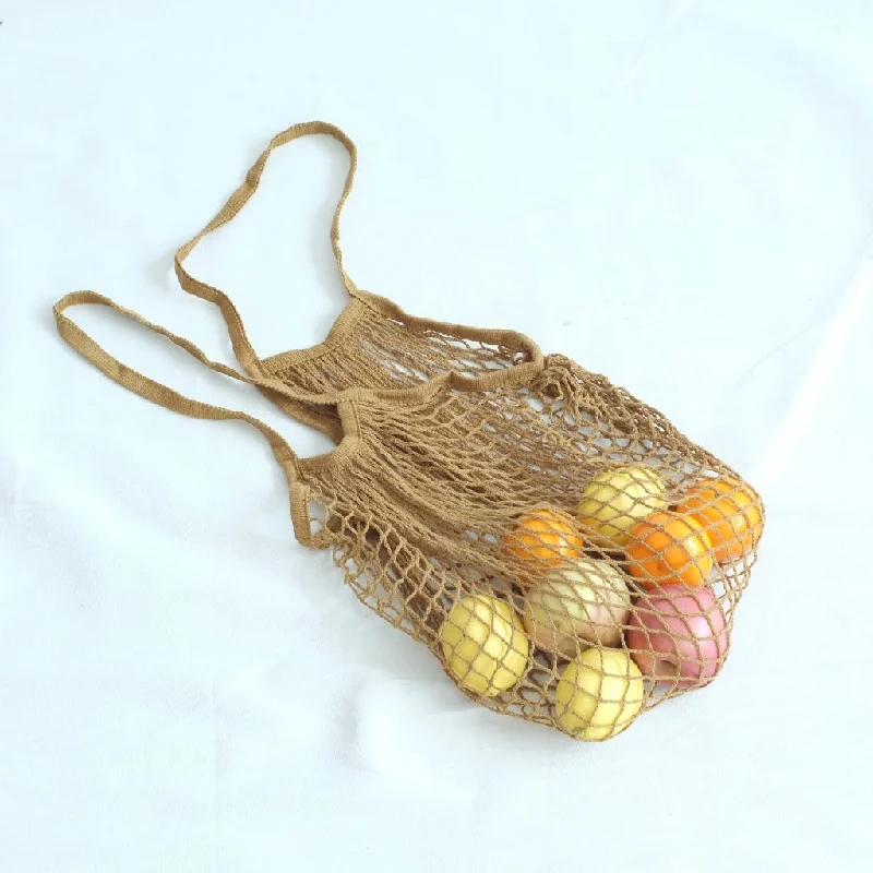 Isla Cotton Net Bag (Long Handle) - Camel