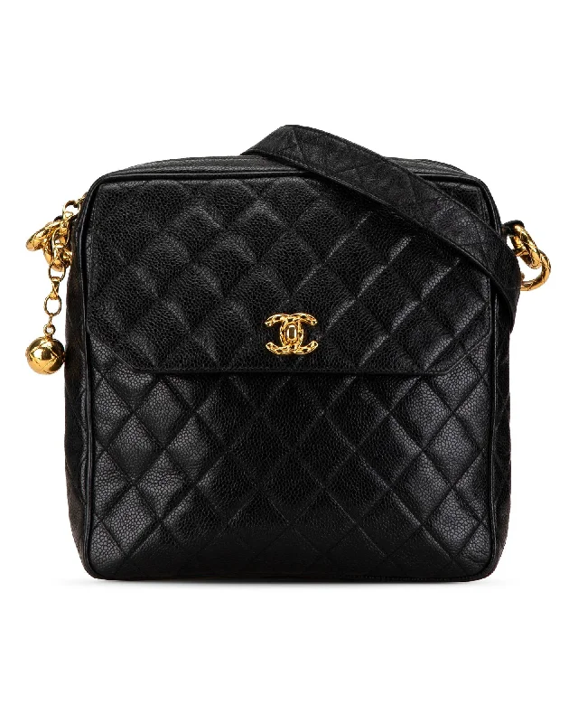 Quilted Caviar Ball Charm Pocket Crossbody Bag with CC Turn Lock Closure