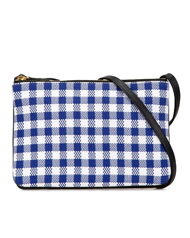 Small Gingham Canvas Crossbody Bag with Leather Trim