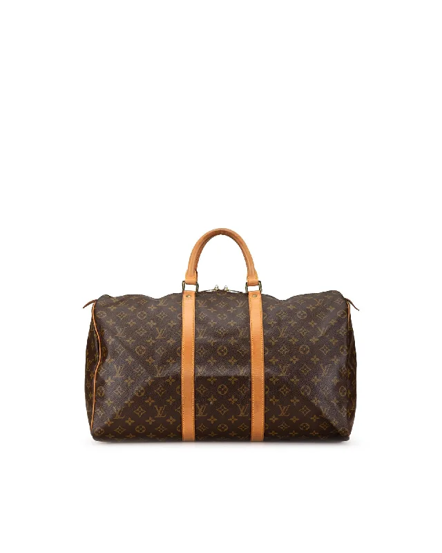 Monogram Canvas Keepall with Vachetta Leather Trim and Top Zip Closure