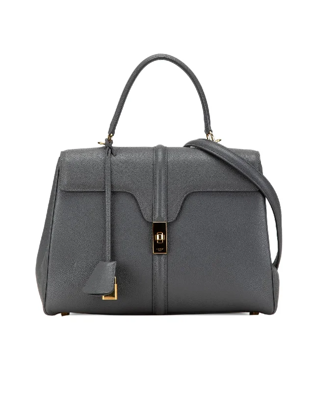 Medium Leather Satchel with Turn Lock Closure