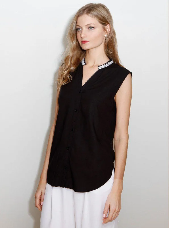 KAER Black Bamboo Sleeveless Blouse