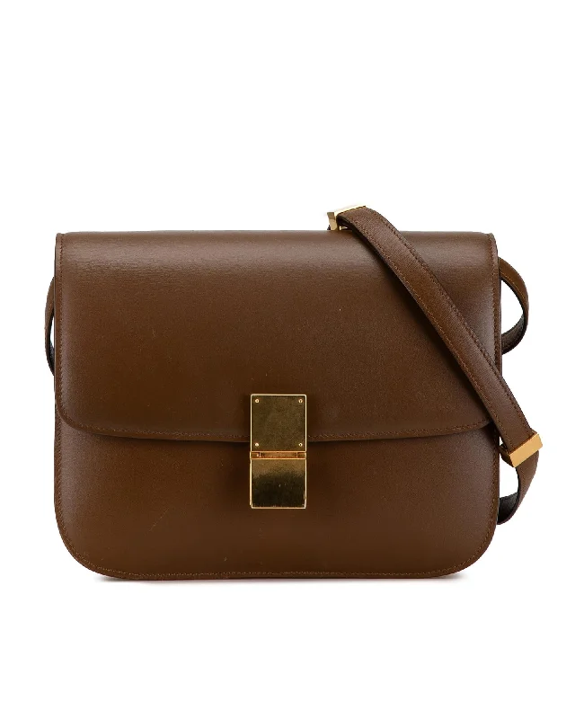 Medium Leather Crossbody Bag with Push Lock Closure