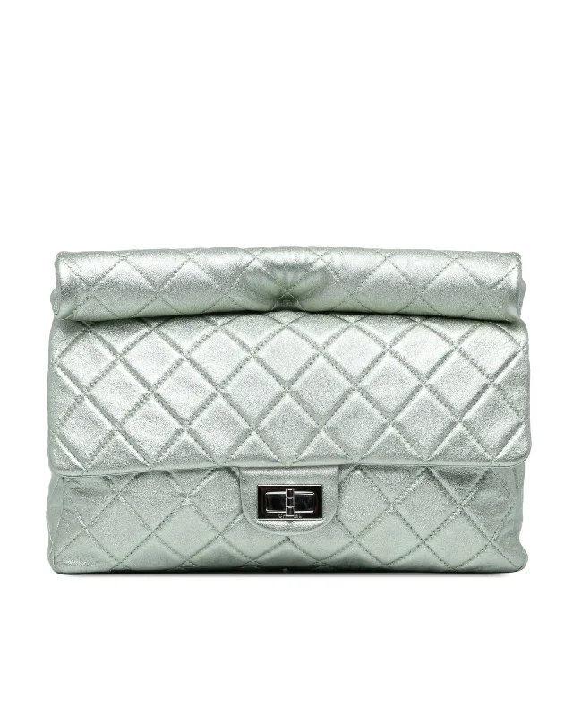 Quilted Leather Clutch with Twist Lock and Interior Zip Pocket