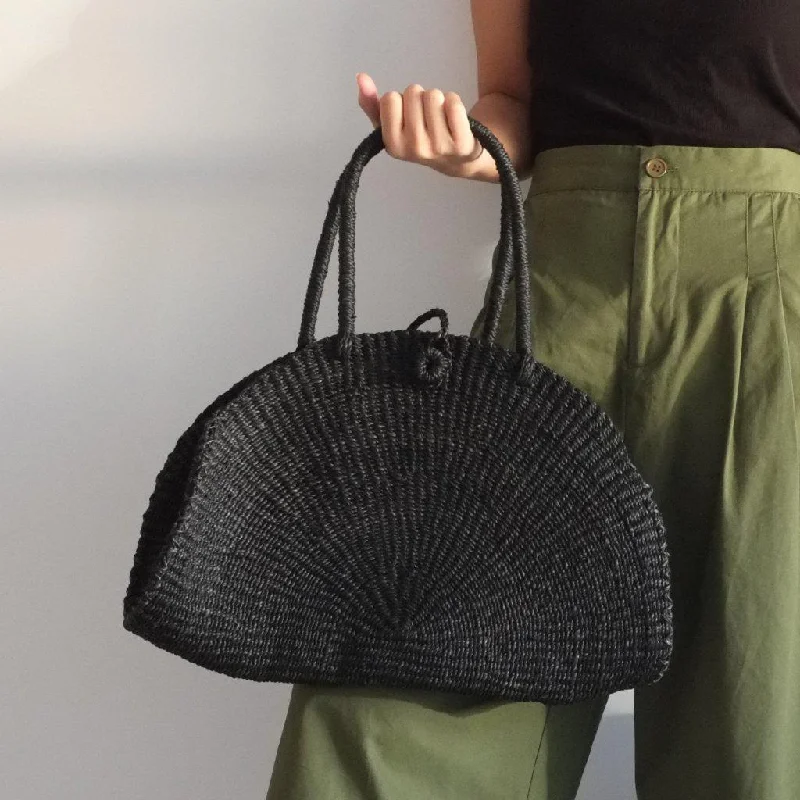 Luna Sustainable Handwoven Abaca Half-Moon Tote - Black