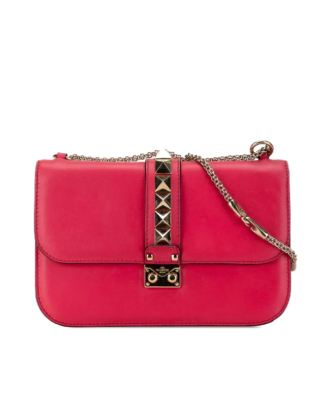 Glam Lock Leather Crossbody Bag with Chain Strap and Studded Flap