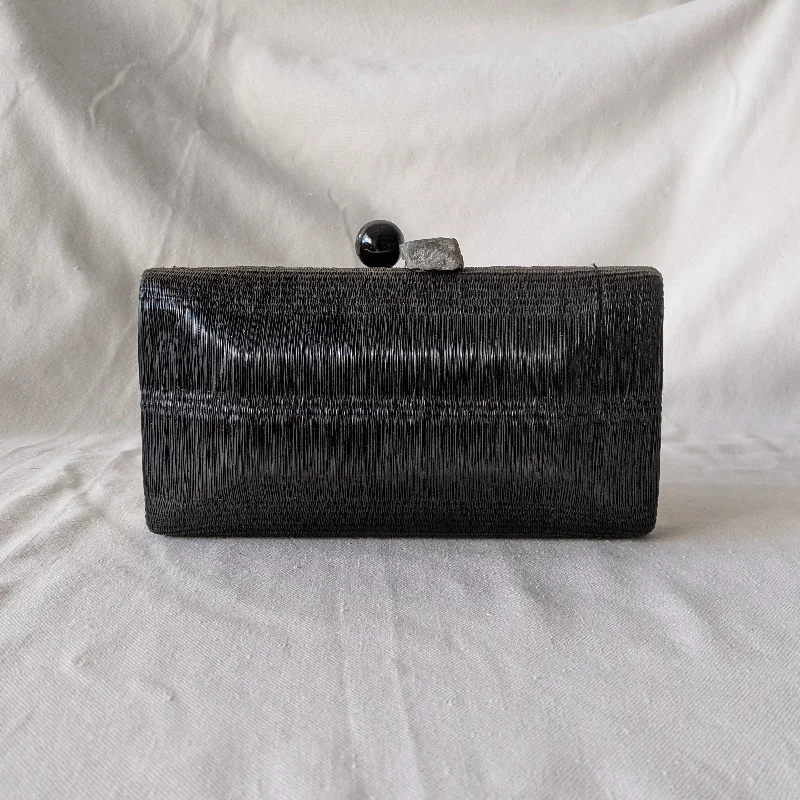 Mina Sustainable Handwoven Buntal Box Clutch - Black Rectangular