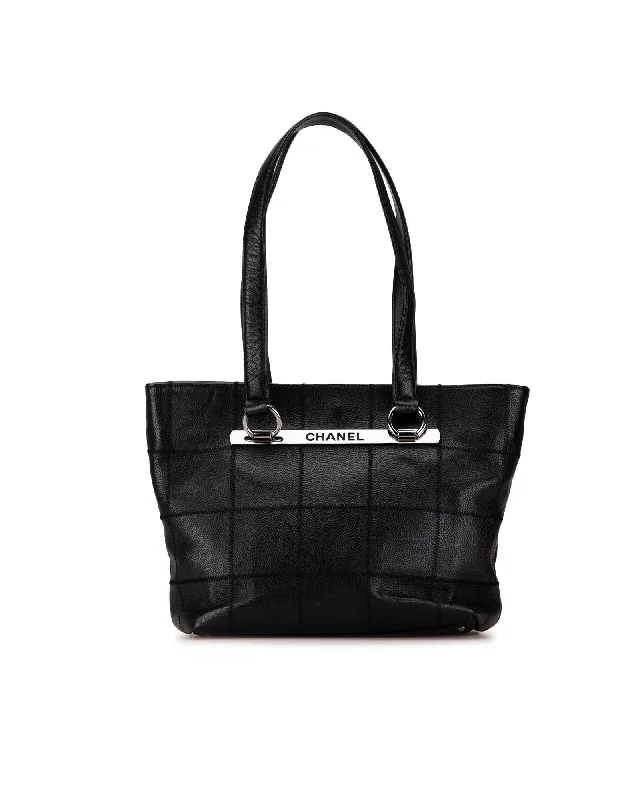 Caviar Leather Tote with Interior Zip and Slip Pockets