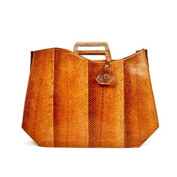 Sustainable Esmeralda Fish Leather Tote Bag in Cognac