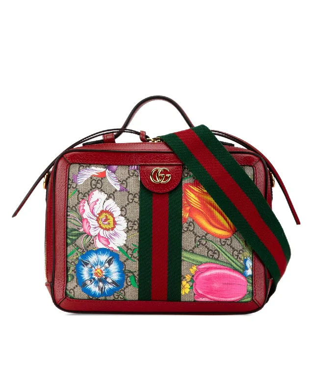 Small Supreme Flora Ophidia Satchel with Leather Trim and Detachable Strap