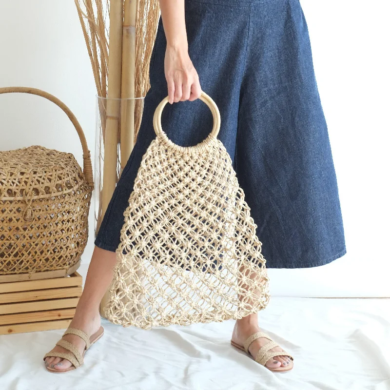 Natalia Handle Sustainable Handwoven Abaca Macrame Bag - Natural