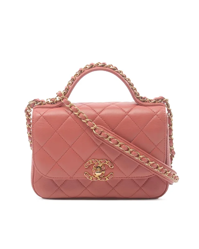 Quilted Lambskin Chain Infinity Top Handle Flap Satchel with CC Turn Lock