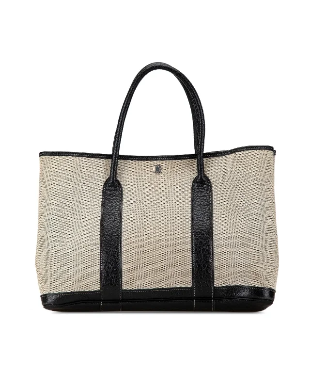 Canvas and Leather Trim Garden Party Tote with Snap Closure