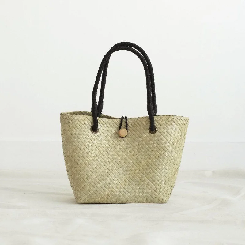 Paulina Sustainable Handwoven Pandan Petite Tote Bag - Black