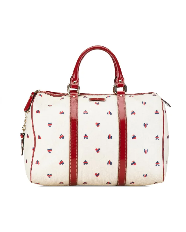 Hearts Coated Canvas Boston Bag with Leather Trim