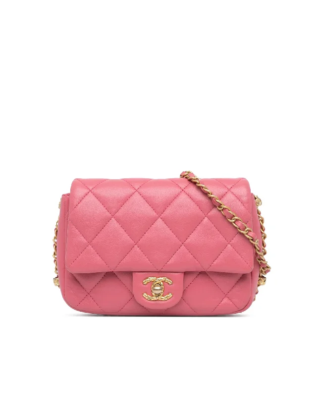 Small Quilted Lambskin Flap Crossbody Bag with Chain Strap