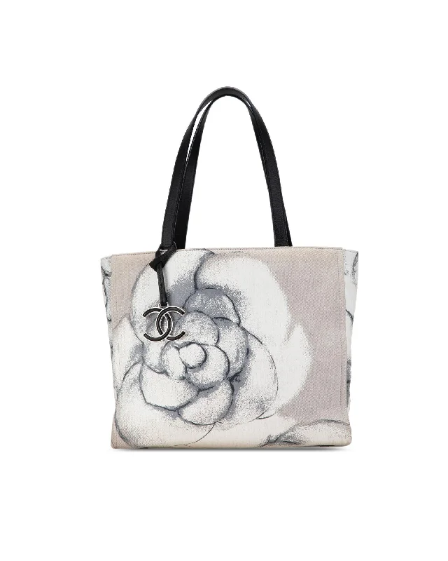 Chanel Beige Floral Canvas Tote Bag